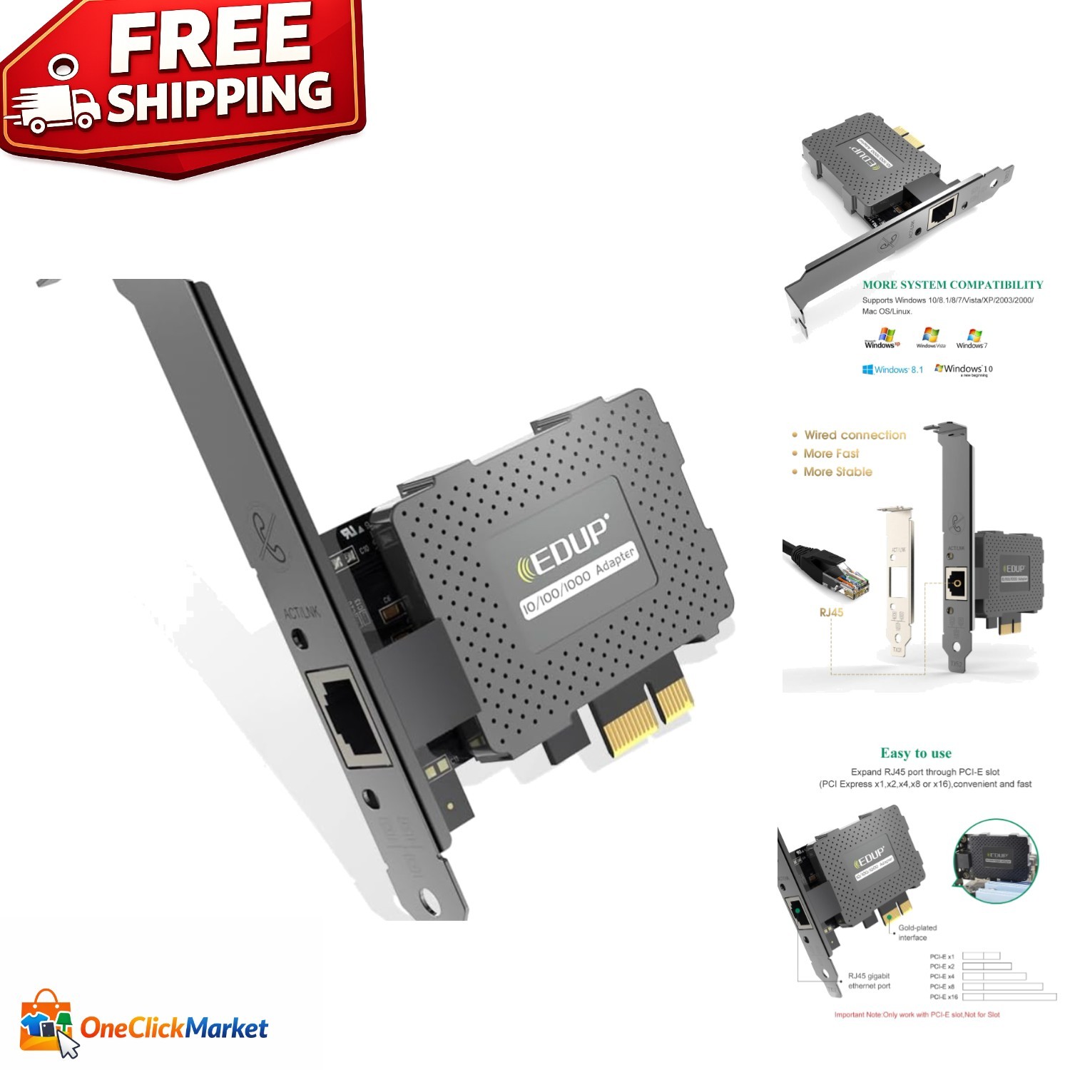 Fast Gigabit Ethernet Adapter – 10/100/1000Mbps for Enhanced Desktop Networking