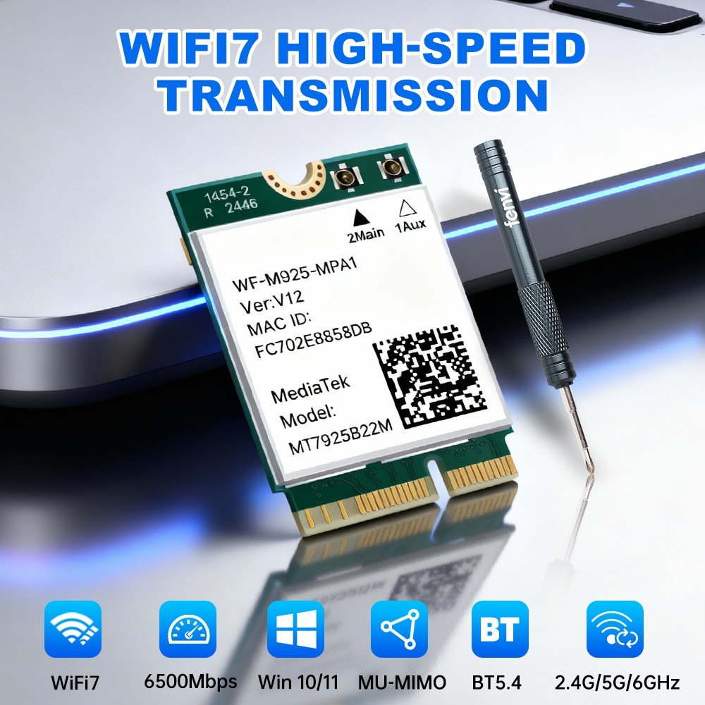 MT7925 WiFi 7 M.2 Key E Wireless Card Bluetooth 5.4 Card for AMD/Intel Win 10/11