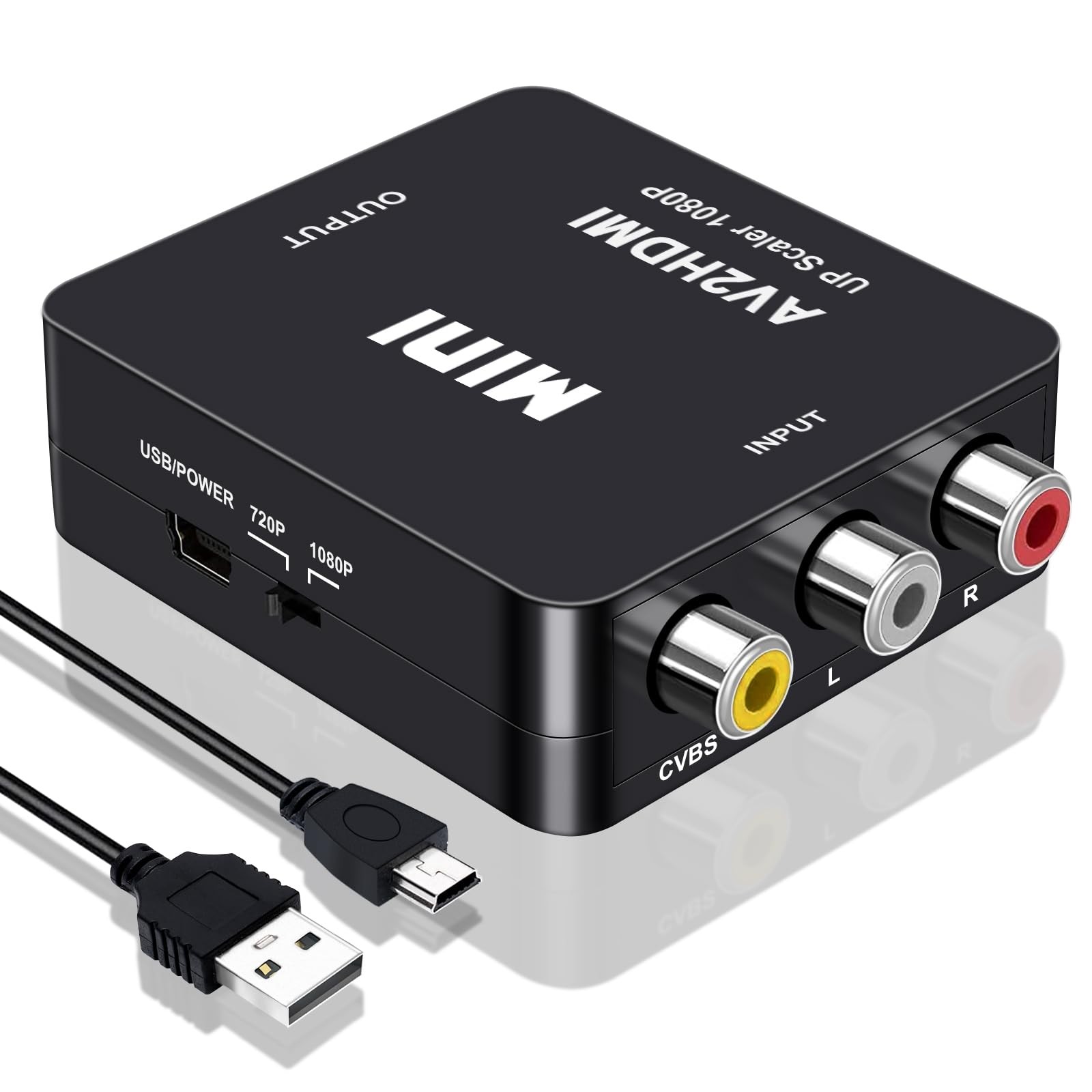RCA to HDMI Converter AV 1080P Mini Adapter 16:9 4:3 Composite Video Black