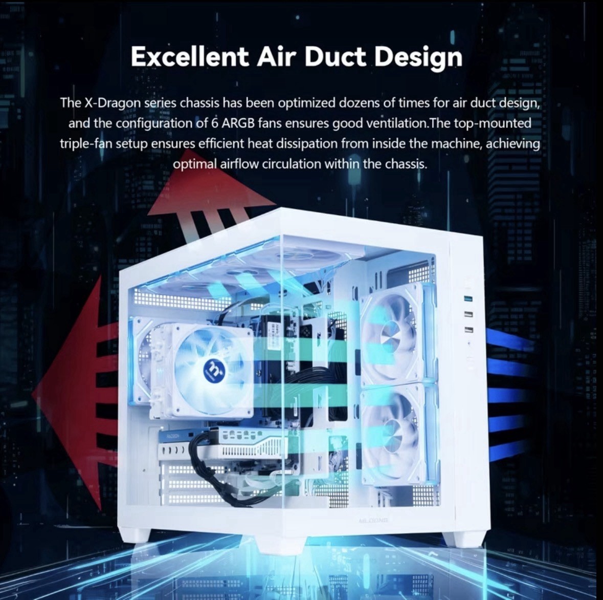 MLOONG X-Dragon ATX 3.0 Tempered Glass Case, Magnetic Filter, USB/Audio