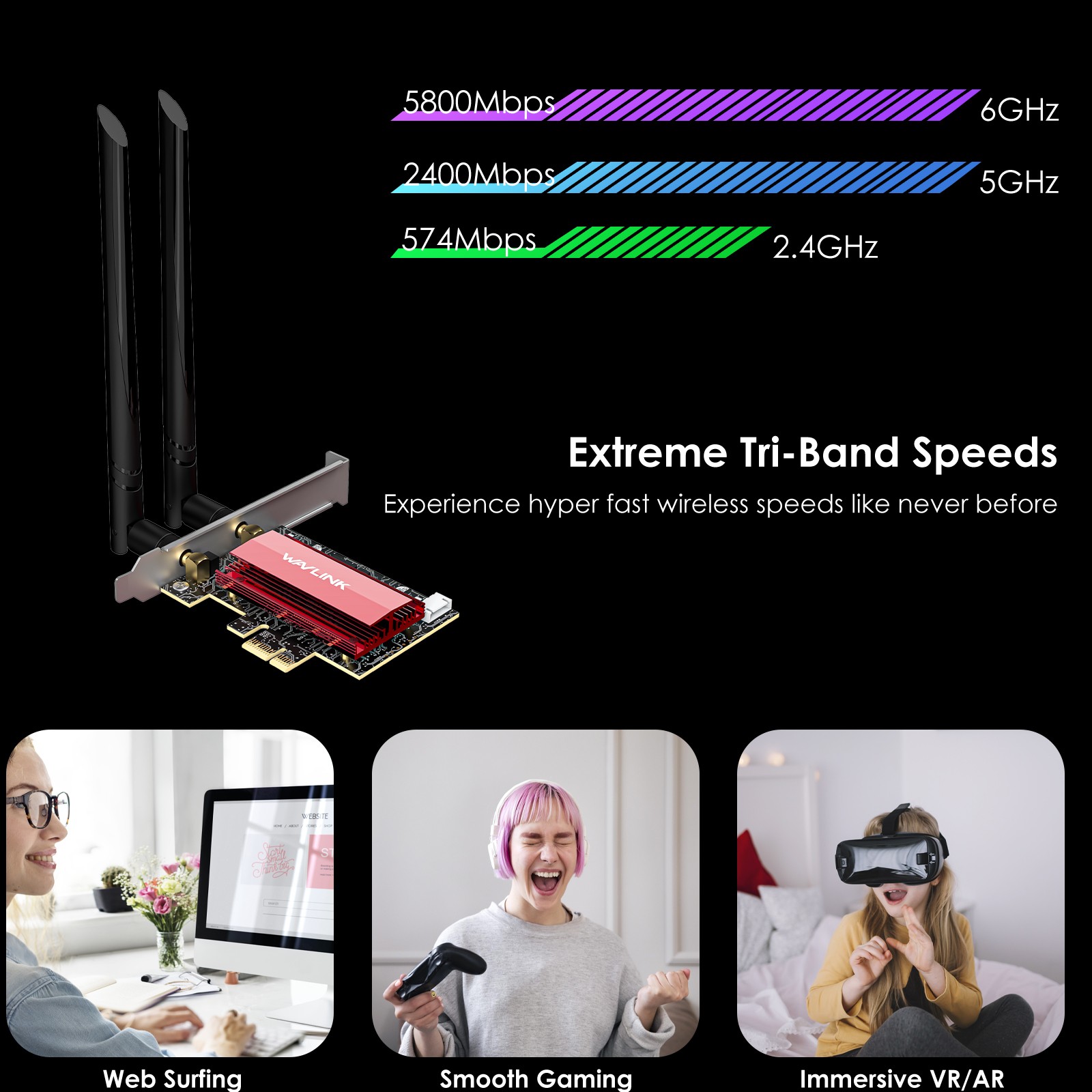 WAVLINK 8800Mbps PCI-E WiFi Card Desktop PCIe Adapter WIFI6 WIFI7 2.4G/5G AX210
