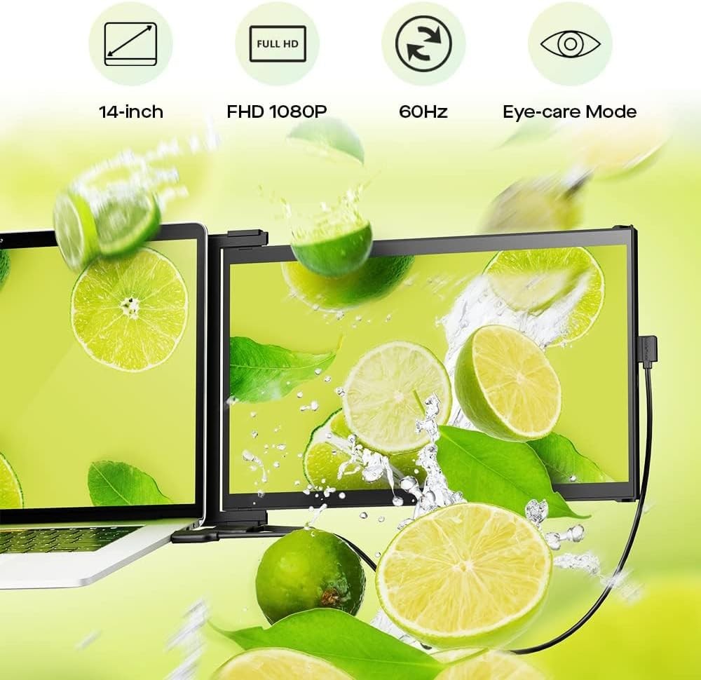 14.1 Inch Portable Laptop Monitor Extender, FHD 1080p, USB Type-C/HDMI