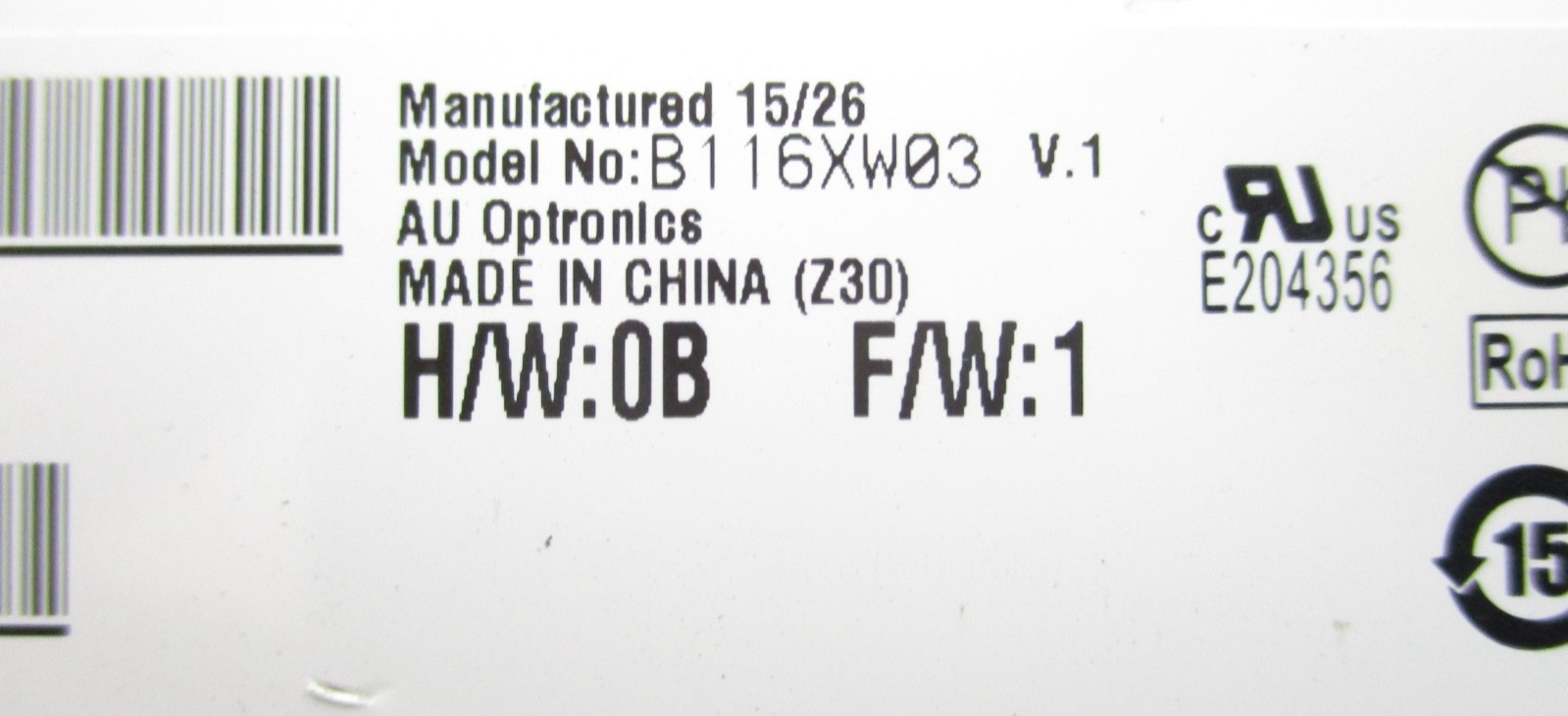 AU Optronics 11.6″ LCD Screen B116XW03 V.1 w/40pin