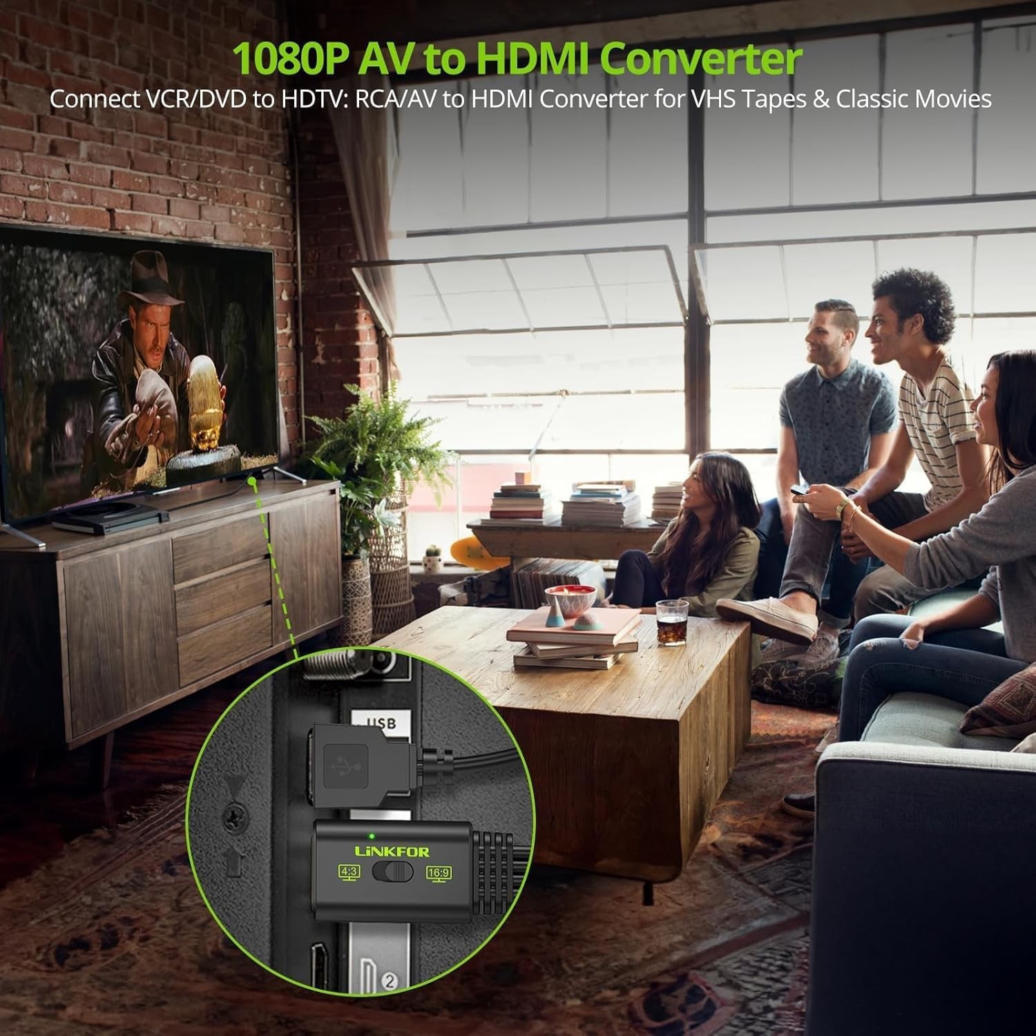 LiNKFOR RCA to HDMI Converter, 1080P AV 16:9/4:3…