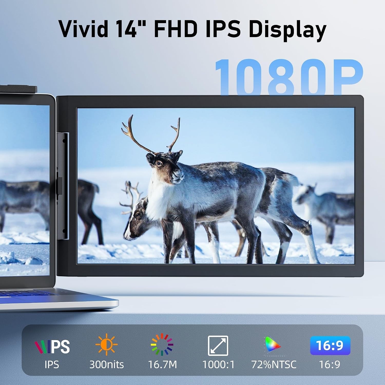 Ultra-Light 14-Inch FHD Laptop Monitor Extender with USB-C and HDMI Connectivity