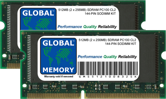 512MB (2 x 256MB) PC100 100MHz 144-PIN SDRAM SODIMM MEMORY RAM FOR LAPTOPS