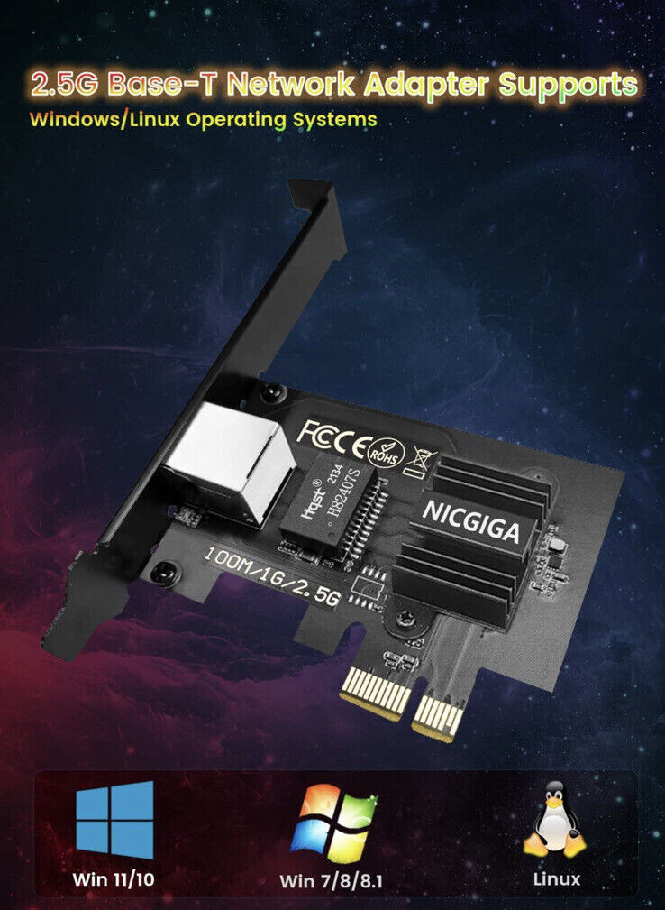 NICGIGA NIC-2.5G PCI-e Gigabit ethernet card. high and low profile.