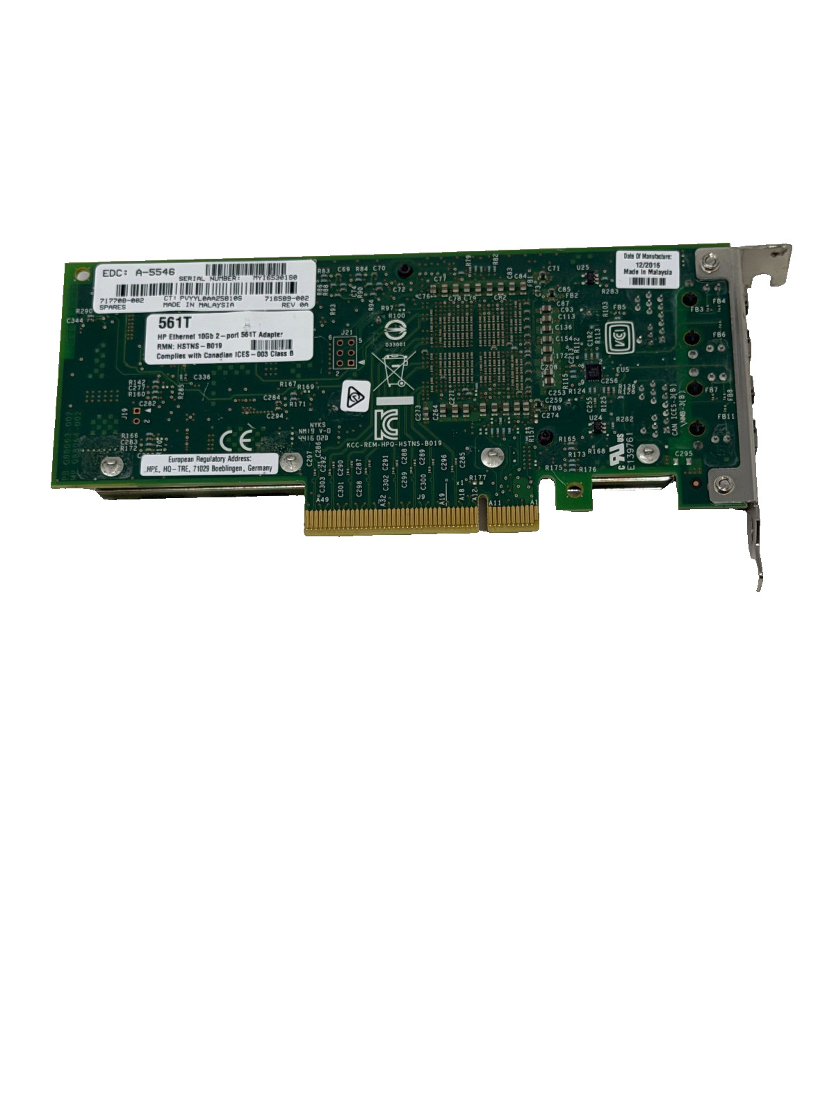HP 561T Dual Port 10GB 10GBASE-T Ethernet Network Adapter RJ-45 PCI-E 717708-001
