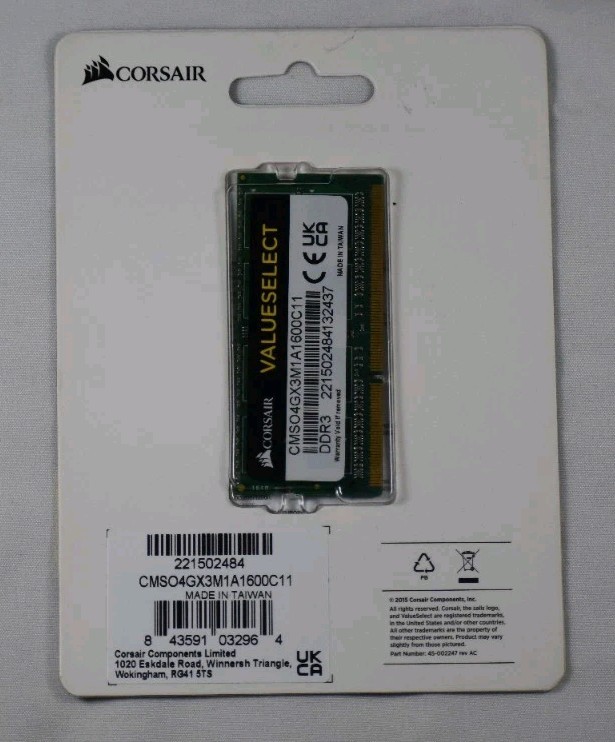 Corsair Value Select 4GB PC3-12800 SODIMM (CMOS4GX3M1A1600C11 )