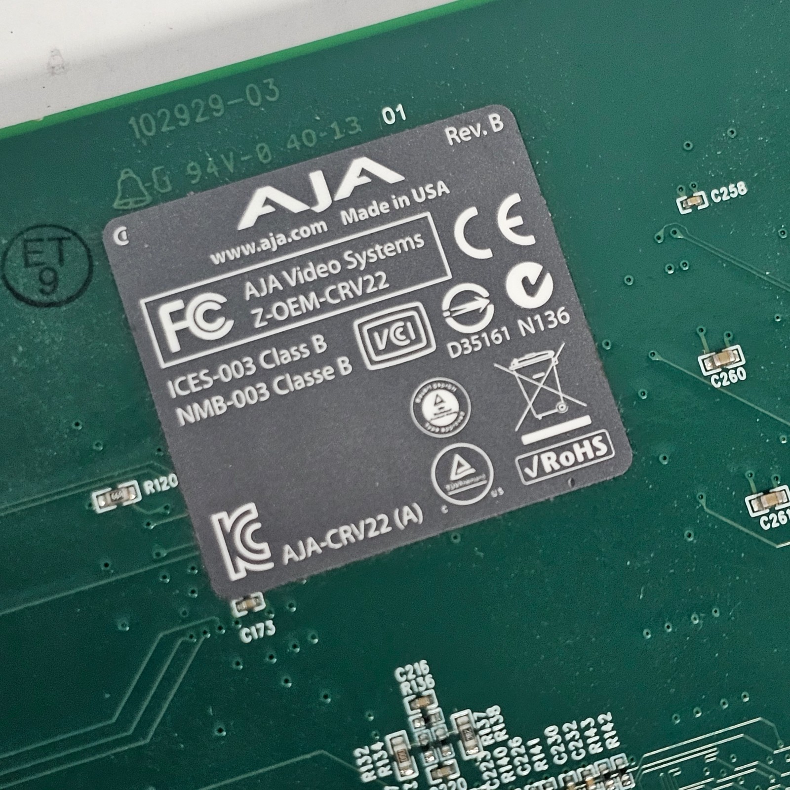 AJA Video Z-OEM-CRV22 102930-R1 PCIe x4 2 Input Capture Card