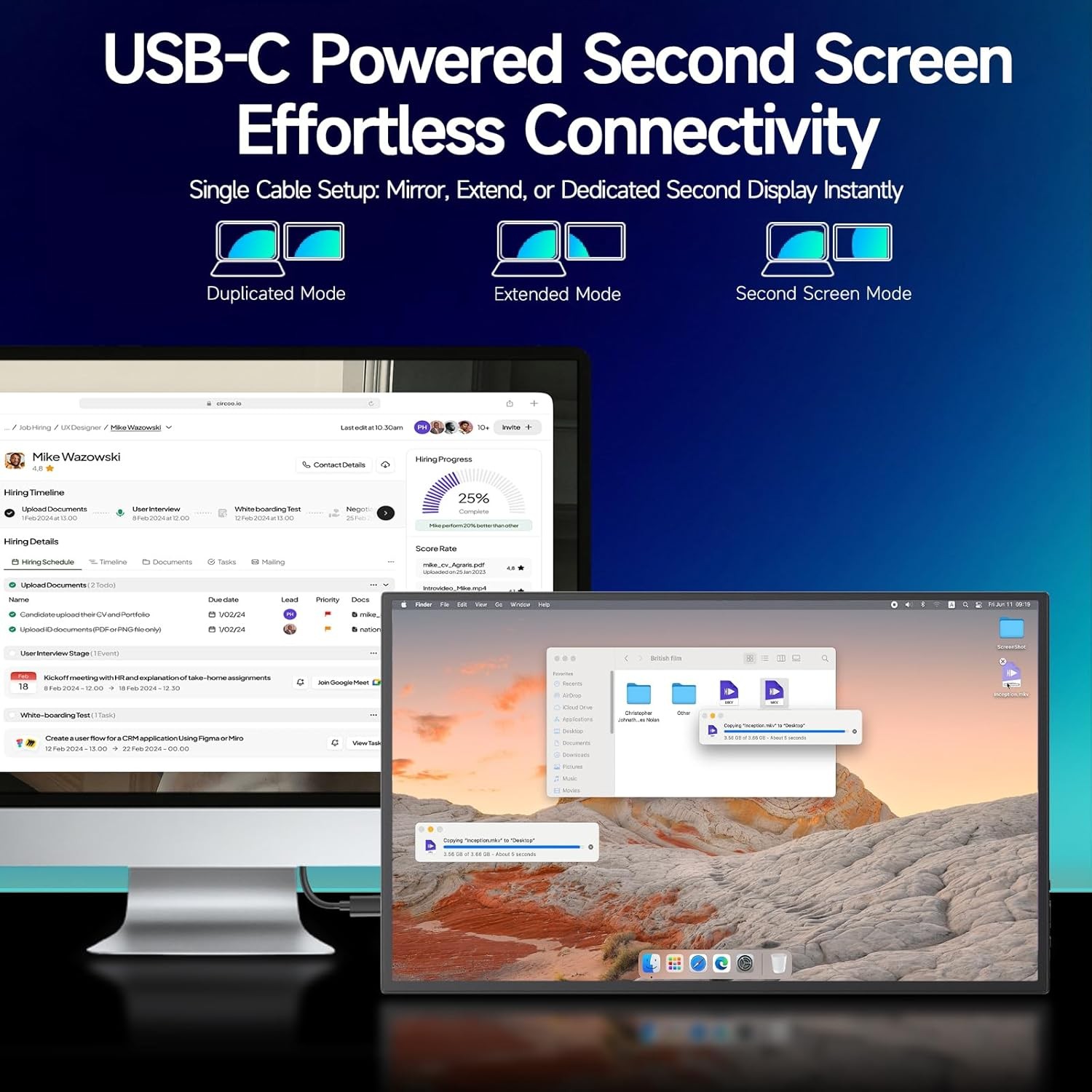 15.6″ FHD Portable Monitor, Dual USB Type-C HDMI, Built-in Speakers