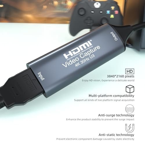 4K 30FPS HDMI Video Capture Card,Video Recording Card HDMI USB 3.0 with Type-C