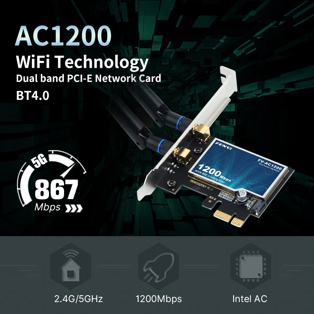 FV-AC1200 PCIE Wireless Bluetooth Adapter 802.11AC Network Card for Win7/8/10/11