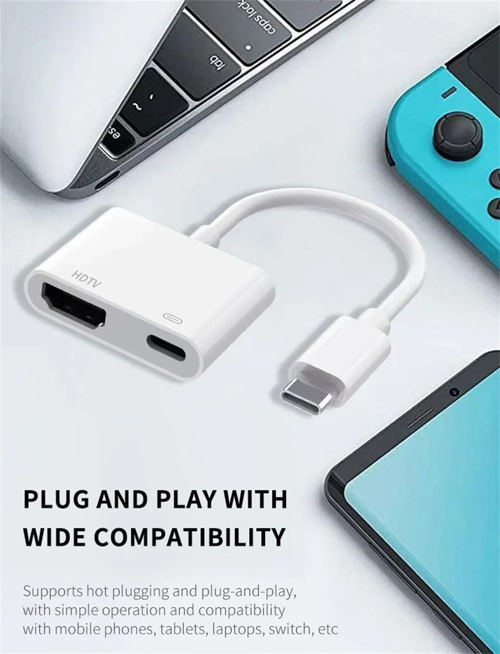 USB C to HDMI Adapter for iPhone 17/16/15 TV, Type C 4K@30Hz, White