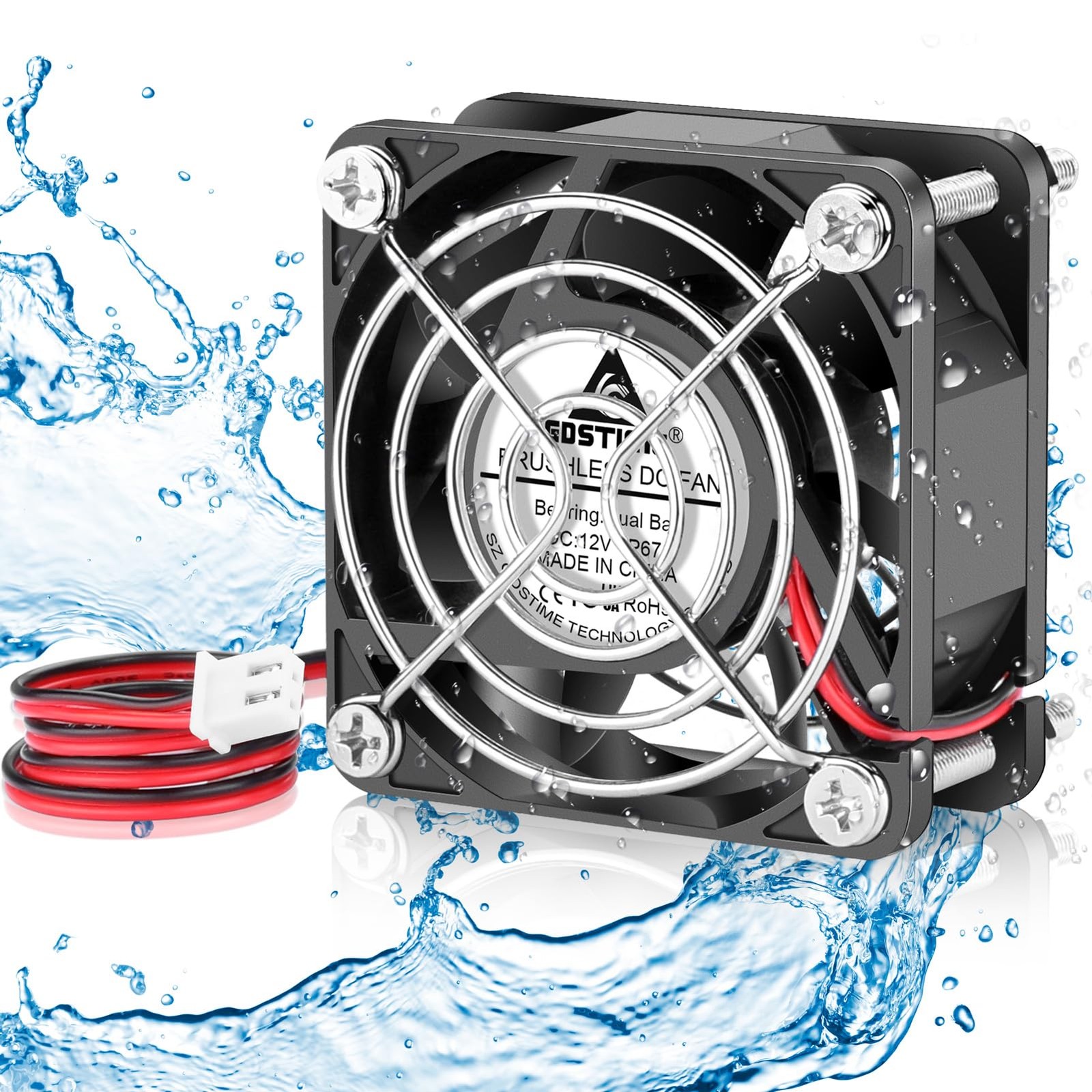 60mm x 25mm 12V DC Waterproof IP67 Fan High Speed Dual Ball Bearing Small