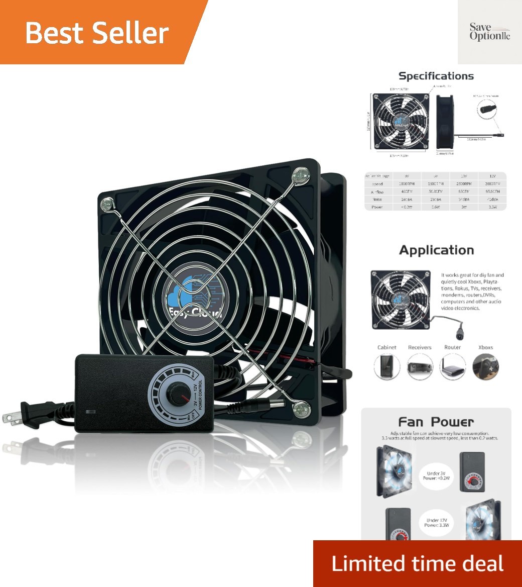 Computer Fan with AC Plug, 120mm Variable Speed Axial Muffin PC Fan with Cont…