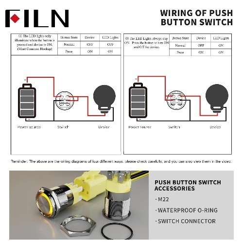 Blue LED Latching Pushbutton Switch 20 Amp 22mm High Current 110V Color: Blue