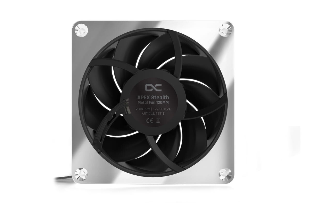 Alphacool Apex Stealth Metal Fan, 2000 RPM, Chrome, 2-pack