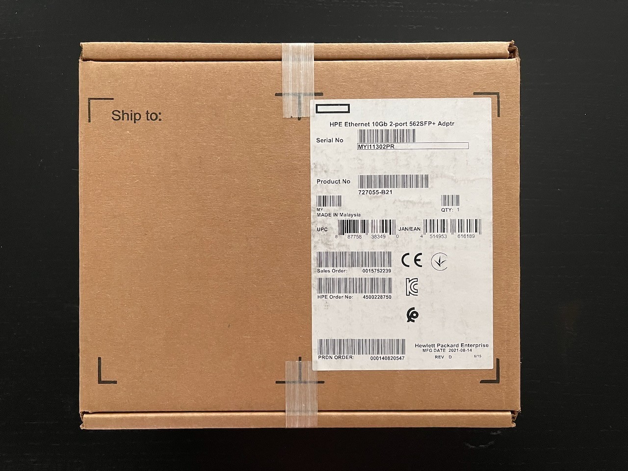 HPE Ethernet 10Gb 2-port 562SFP+ Adapter 727055-B21 790316-001