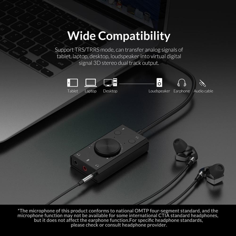 2-in-1 15Hz-25KHz Universal External USB Driver-Free Sound Card LED Indicator