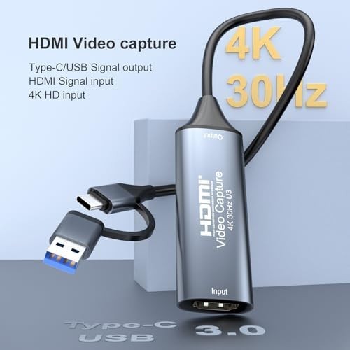 4K 30FPS HDMI Video Capture Card,Video Recording Card HDMI USB 3.0 with Type-C