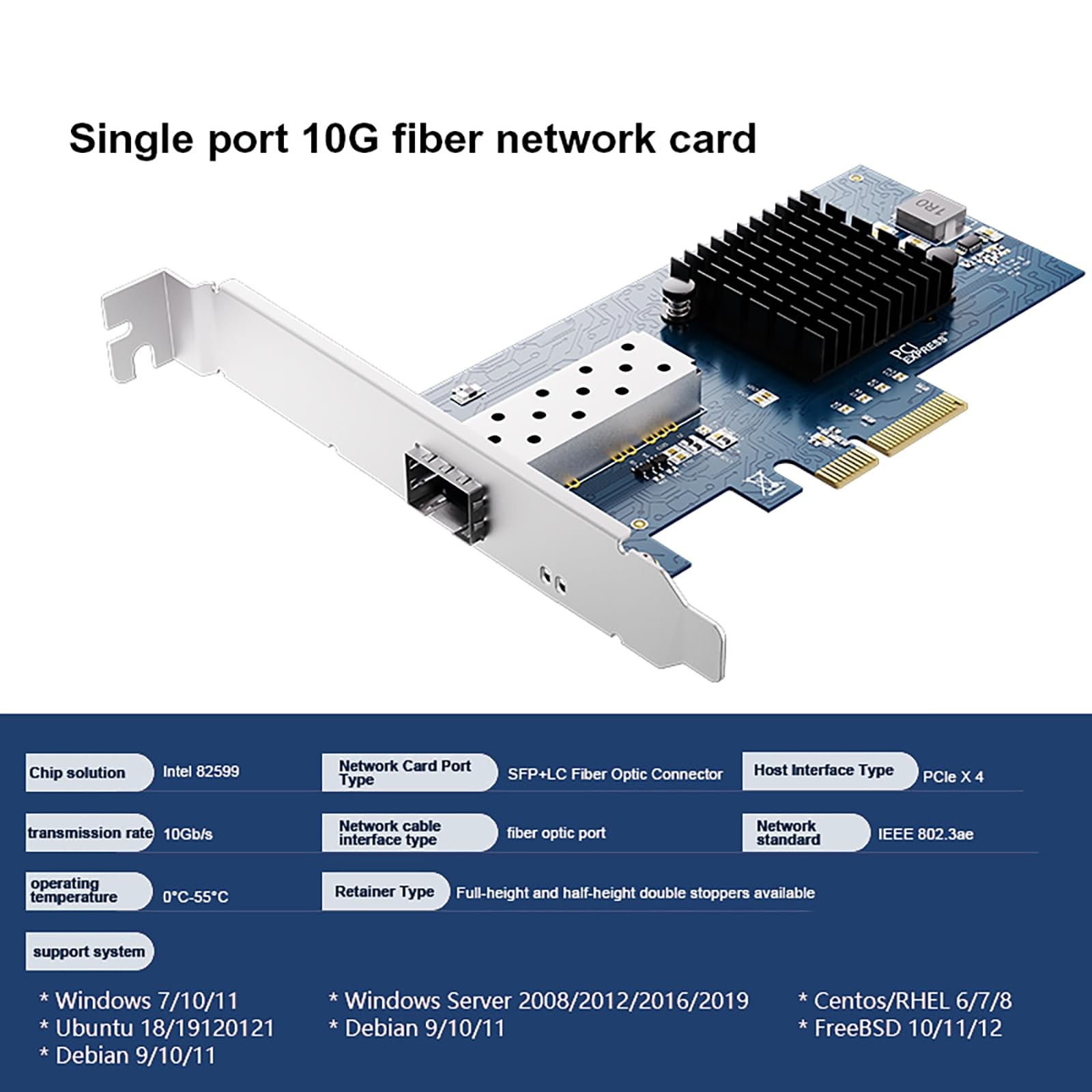 10Gb Open SFP Plus PCIe Network Card Intel 82599 X520 DA1 Controller Ethernet