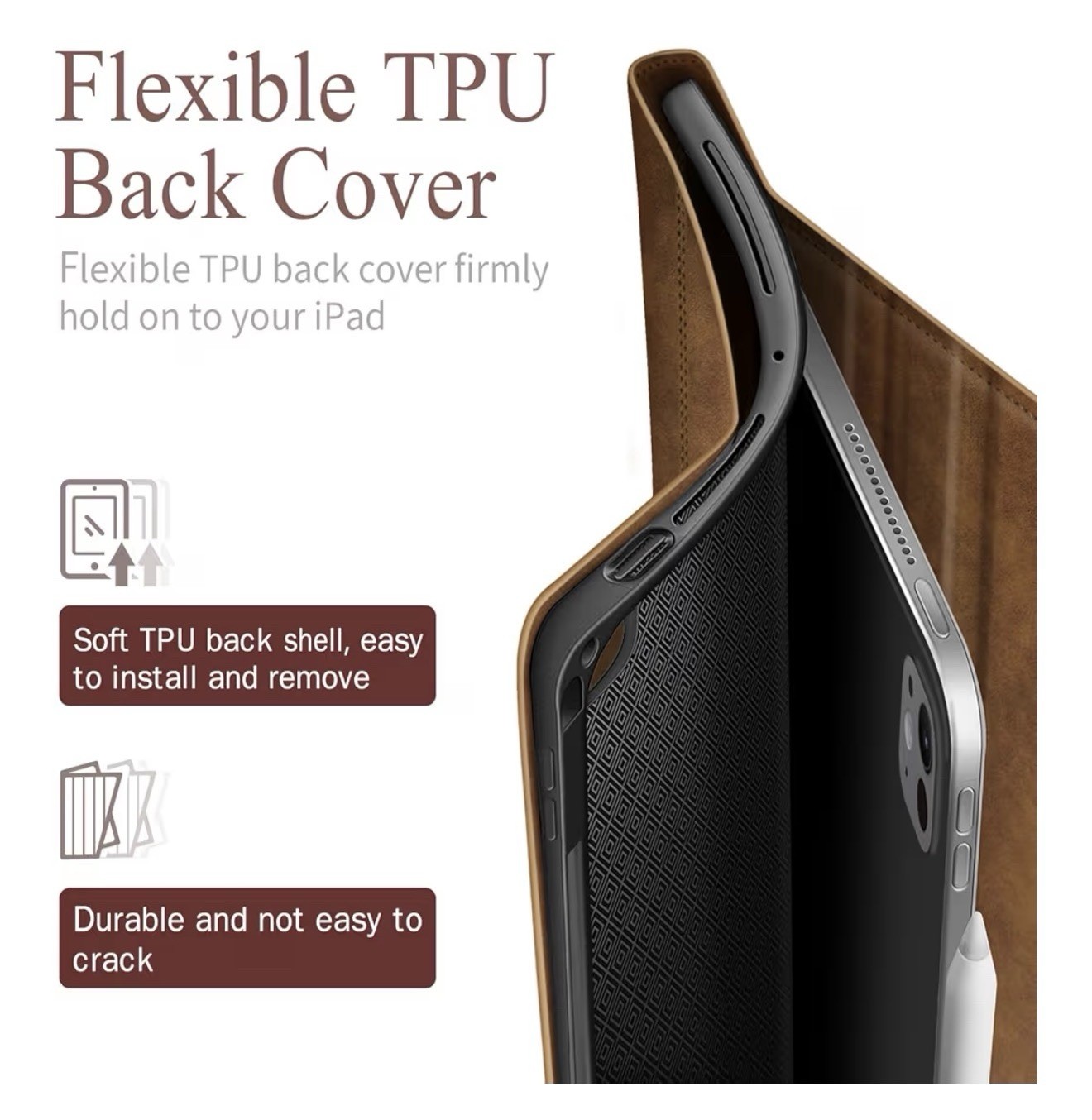 Antbox Case for iPad Pro 13 Inch M5 2025/M4 2024, Built-in Pencil Brown