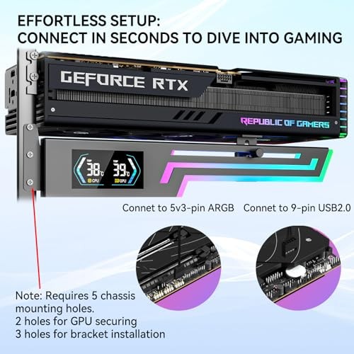 Universal Graphics Card for ARGB GPU Support Bracket with CPU & GPU Temp Display