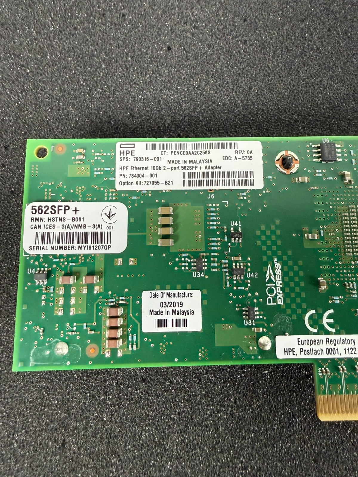 HPE 790316-001 562SFP+ 10Gb Dual Port SFP+ Ethernet Adapter PCIe x8 NIC