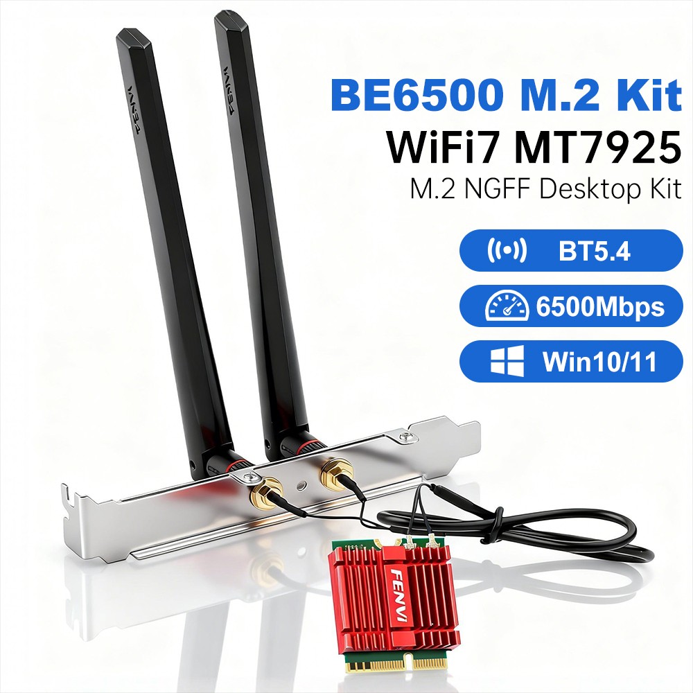 FENVI FV-BE6500NG WiFi 7 M.2 2230 Key E Card MT7925 6.5Gbps BT5.4 Desktop Kit