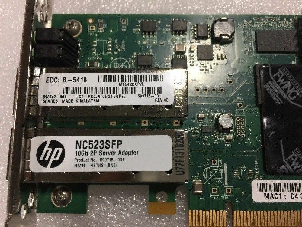 HP NC523SFP Dual Port 10Gbps SFP+ Network Adapter Ethernet PCI-E 593742-001