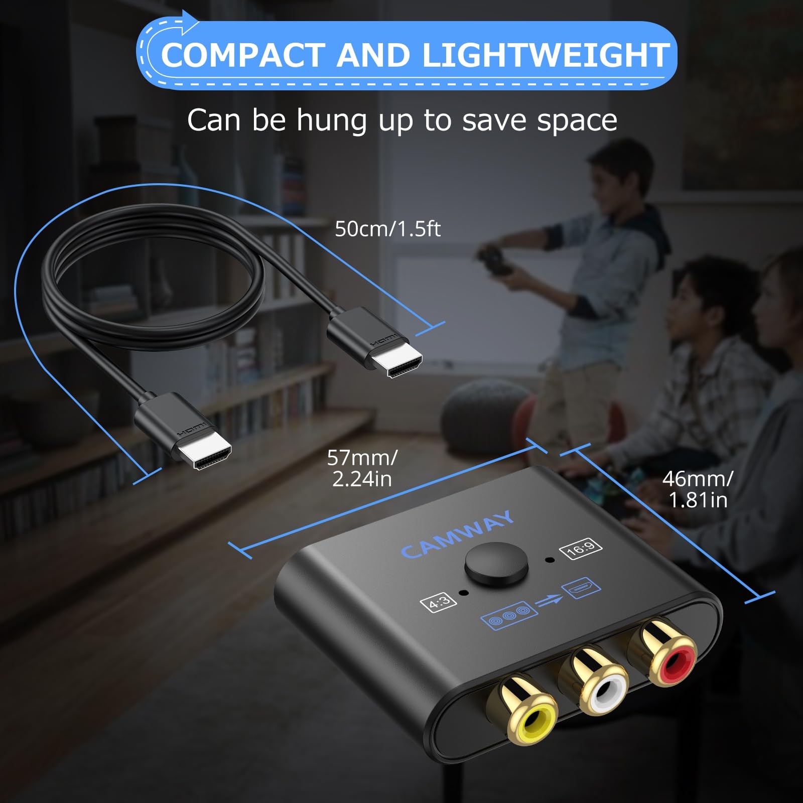 CAMWAY RCA to HDMI Converter – 16:9/4:3 Conversion 1080P AV Black
