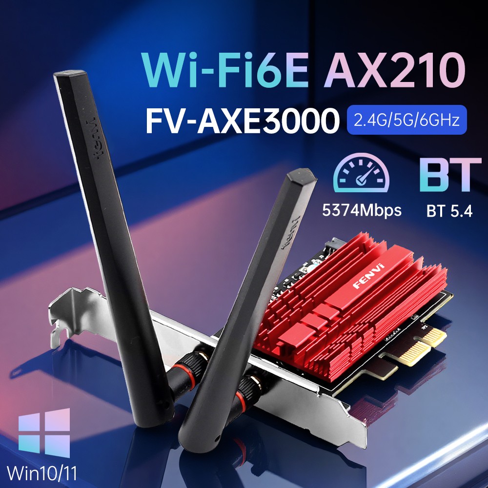 PCIe WiFi 6E Card AX210 Tri-Band 5400Mbps Bluetooth 5.4 for Desktop Win10 Win11