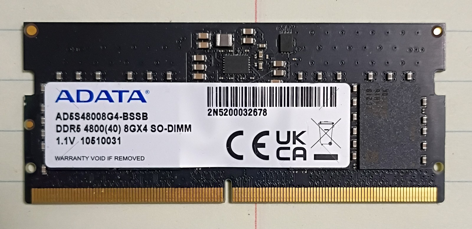ADATA DDR5 – 8GB – 4800MHz – SDRAM – 262-pin – 1.1V – FREE SHIPPING