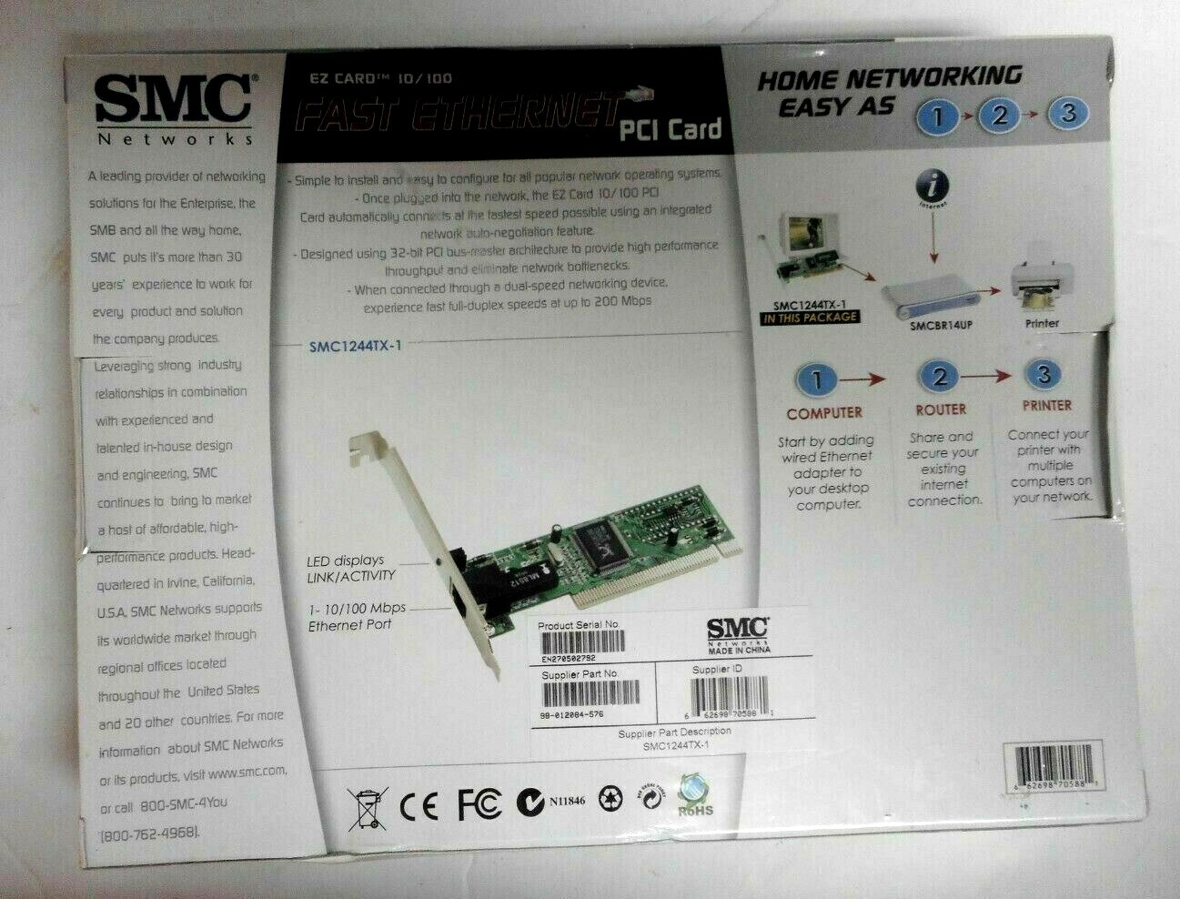SMC NETWORKS FAST ETHERNET PCI CARD EZ 10/100 Mbps NEW! Still in packaging