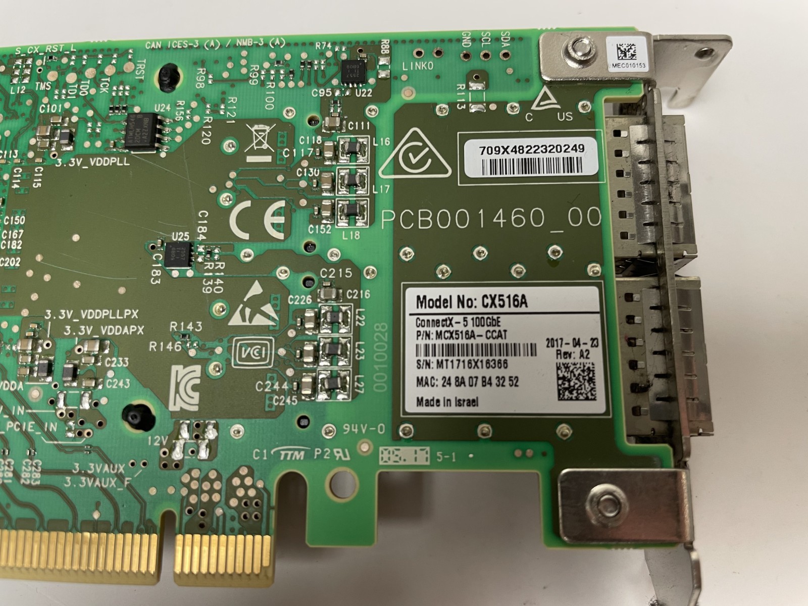 Mellanox MCX516A-CCAT CX516A ConnectX-5 100GbE Network Adapter Card Low Profile