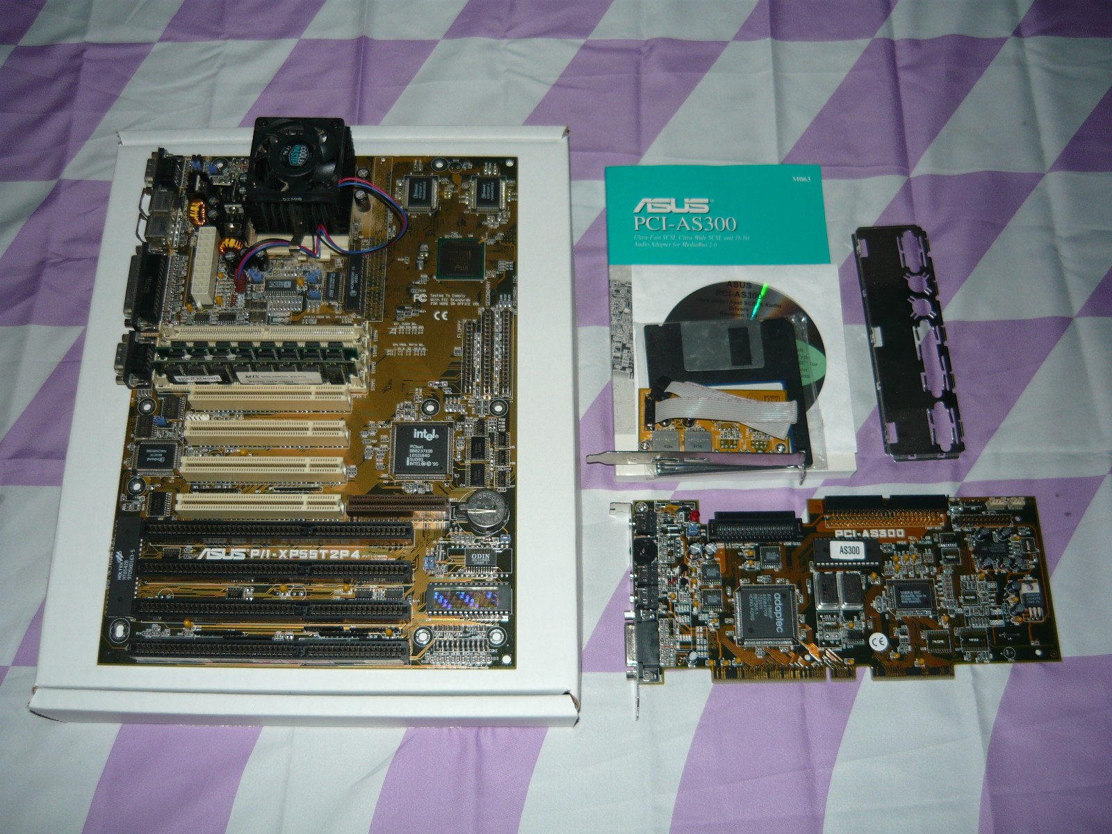 Vintage Rare Asus P/I-XP55T2P4 Motherboard with PCI-AS300 Kit AMD K6-2+ 400 Used