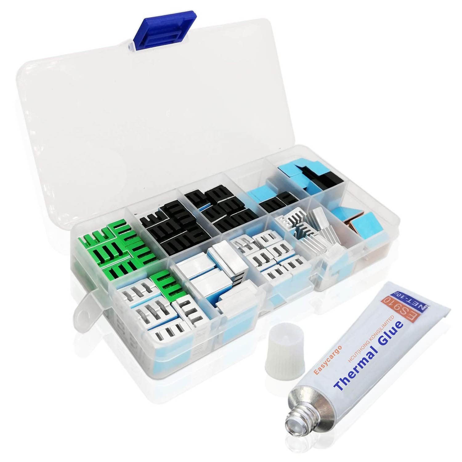 124 Pc Heatsink Assortment Kit 9 Sizes Multicolor Aluminum Copper w/Thermal Glue
