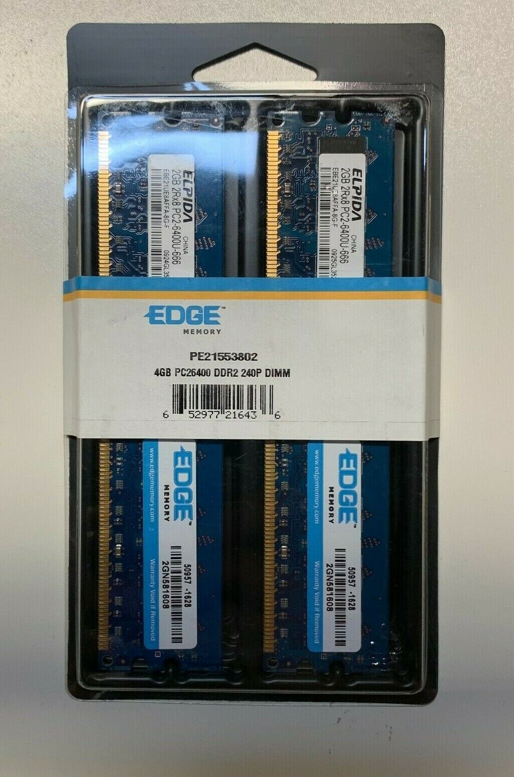 4 GB DDR2-800 PC2-6400 U 666-12 EDGE 2X2GB NONECC PC MEMORY MHZ 240 PIN