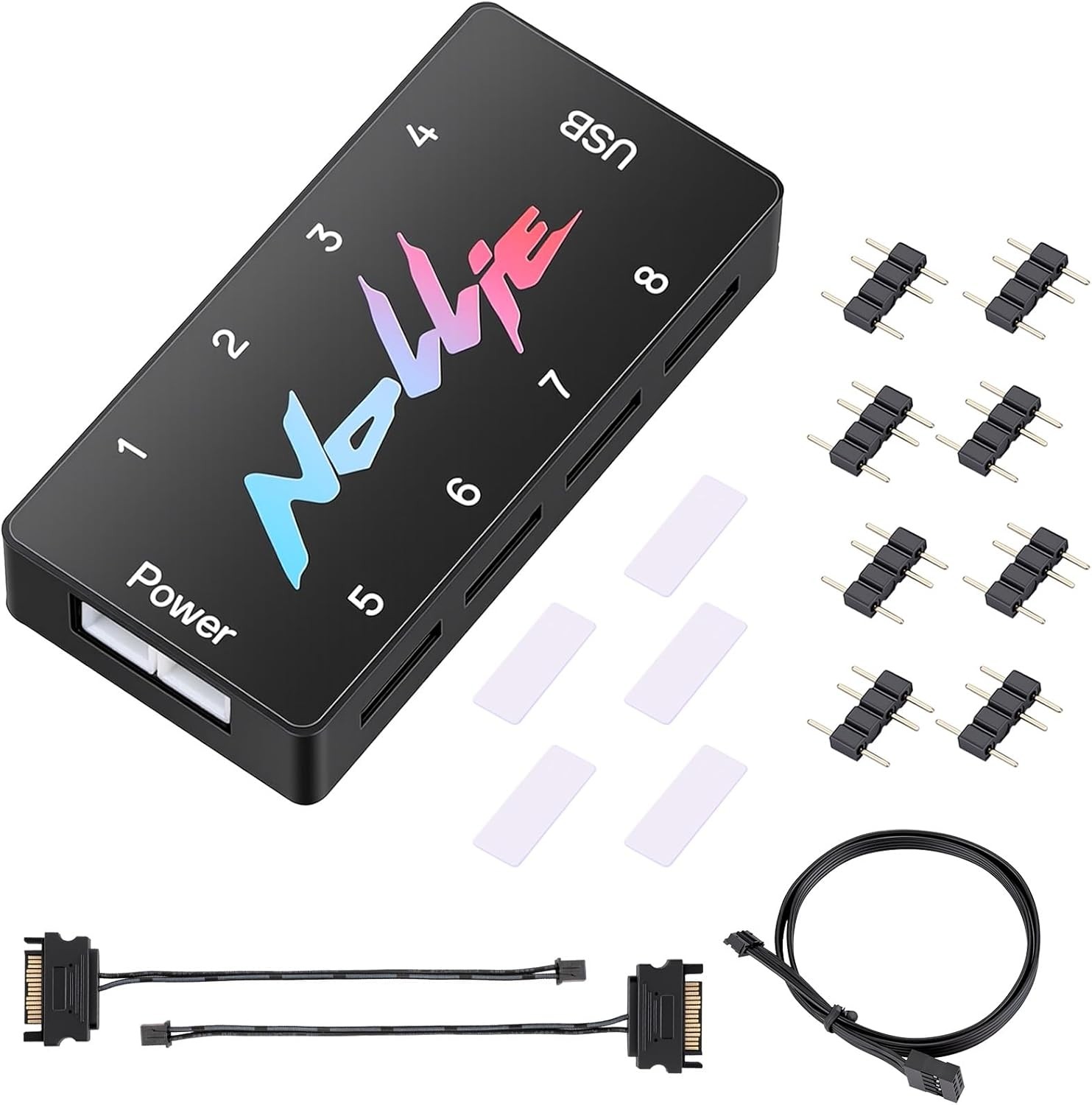 Nollie 8 ARGB Controller Fan Hub 5v 3Pin 8 Port 8, Black