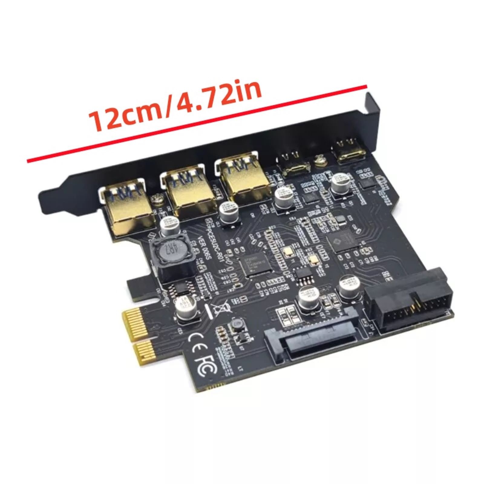 USB3.2 GEN1 PCI-E Expansion Card 5 Ports 2*Type-C 3*USB-A 19 Pin Connector 5Gbps