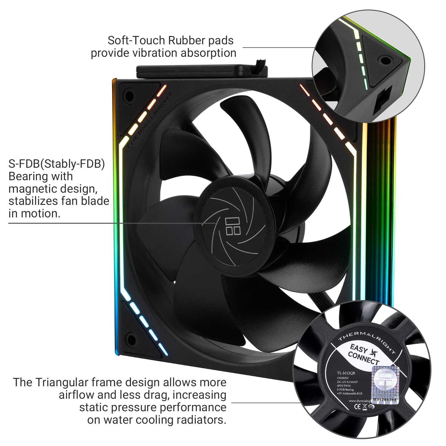 Thermalright TL‑M12QR 1 Pack Black 120mm Reverse Blade Case Fans Quiet ARGB PC