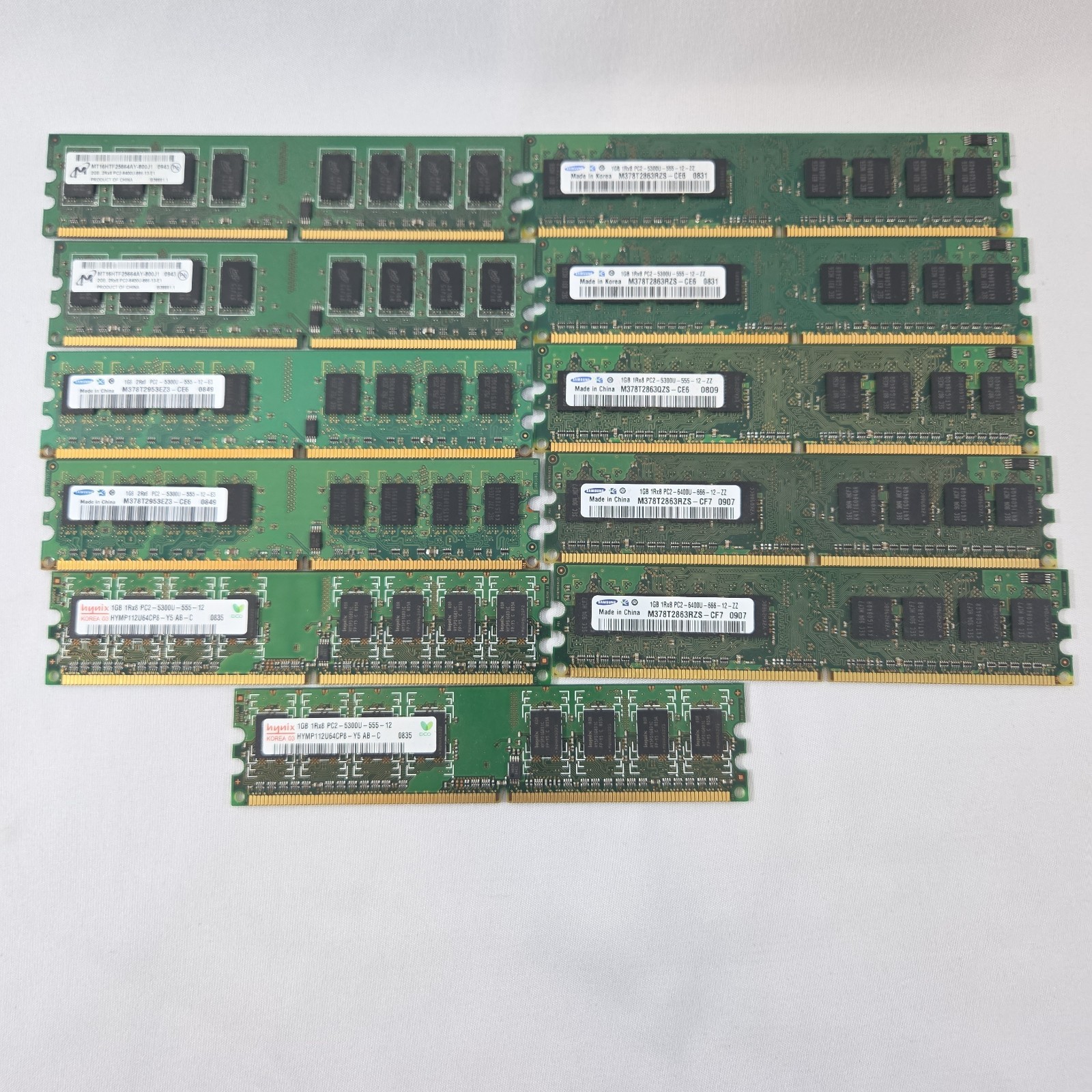 Lot of 11 Mixed Brand & Speed PC2- 1GB + 2GB DDR2 Desktop RAM 6400U + 5300U