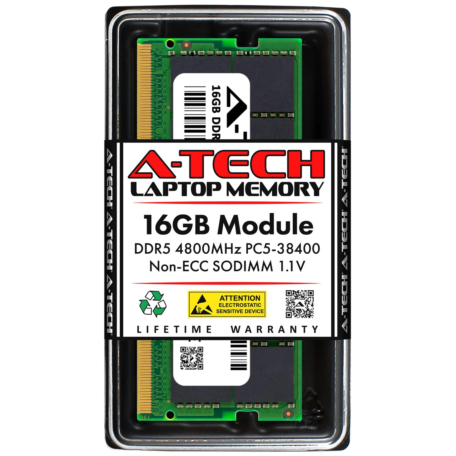 A-Tech 16GB DDR5 4800MHz PC5-38400 CL40 SODIMM (1 x 16GB), Multicolor