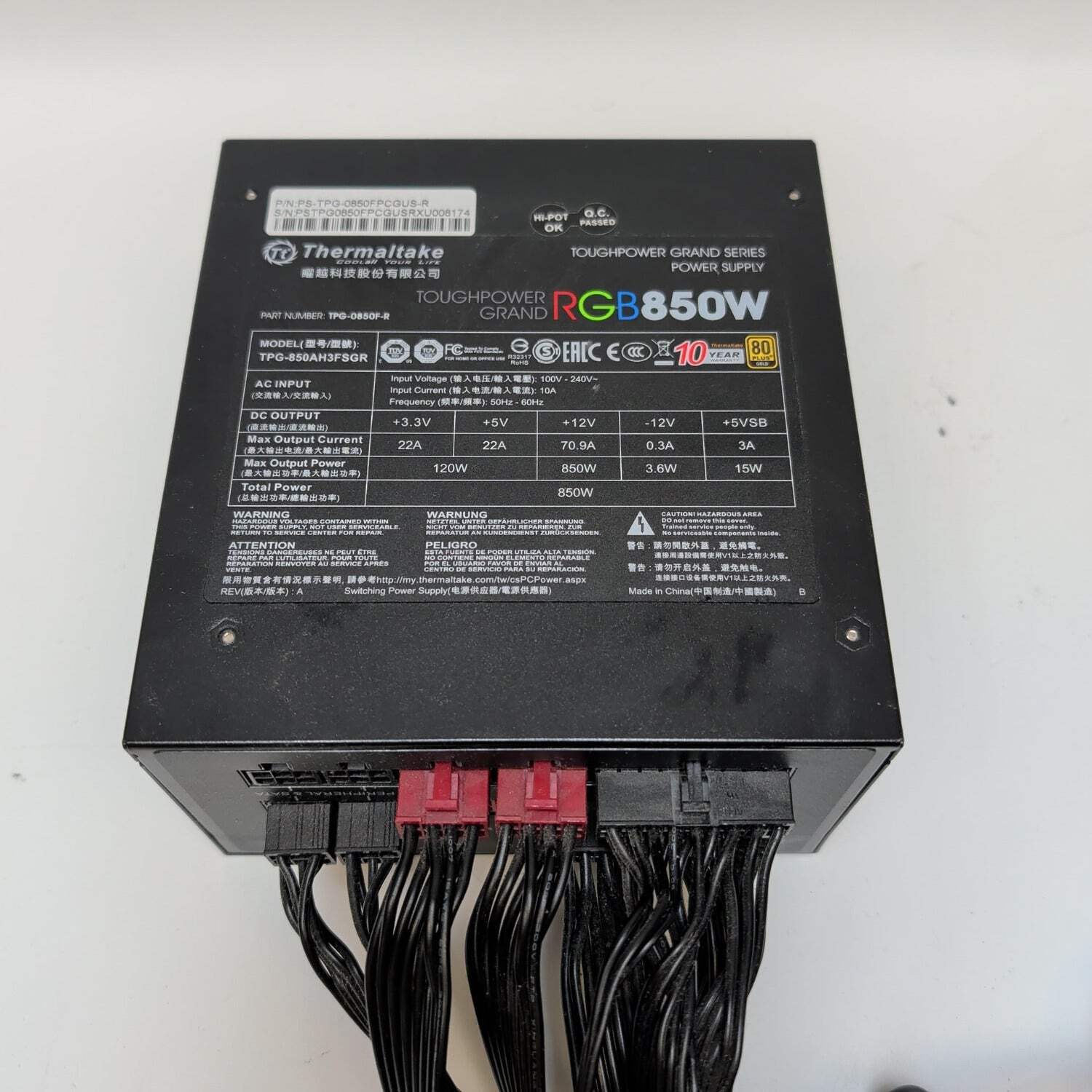Thermaltake Toughpower Grand RGB 80+ Plus Gold 850W Fully Modular PSU