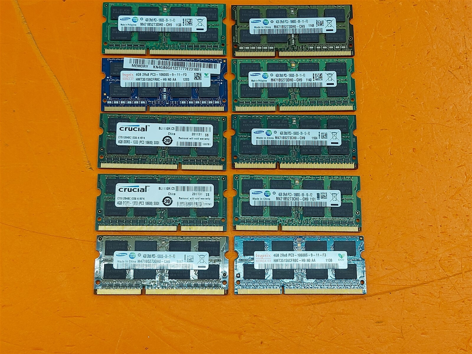 ⭐️⭐️⭐️⭐️⭐️ *Lot of 10* Assorted Laptop 4GB PC3-10600 DDR3-1333 RAM Memory Sticks