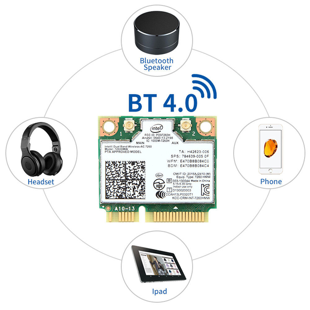 Intel 7260HMW Dual Band 802.11ac WiFi Bluetooth 4.0 Wifi Card 2.4G/5G for Laptop