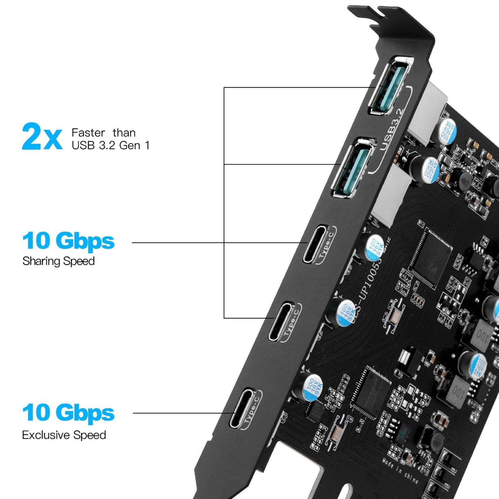 5 Ports Desktop Expansion Card 20G USB 3.2 Gen 2 2*USB-A 3*USB-C For Win 7/8/10