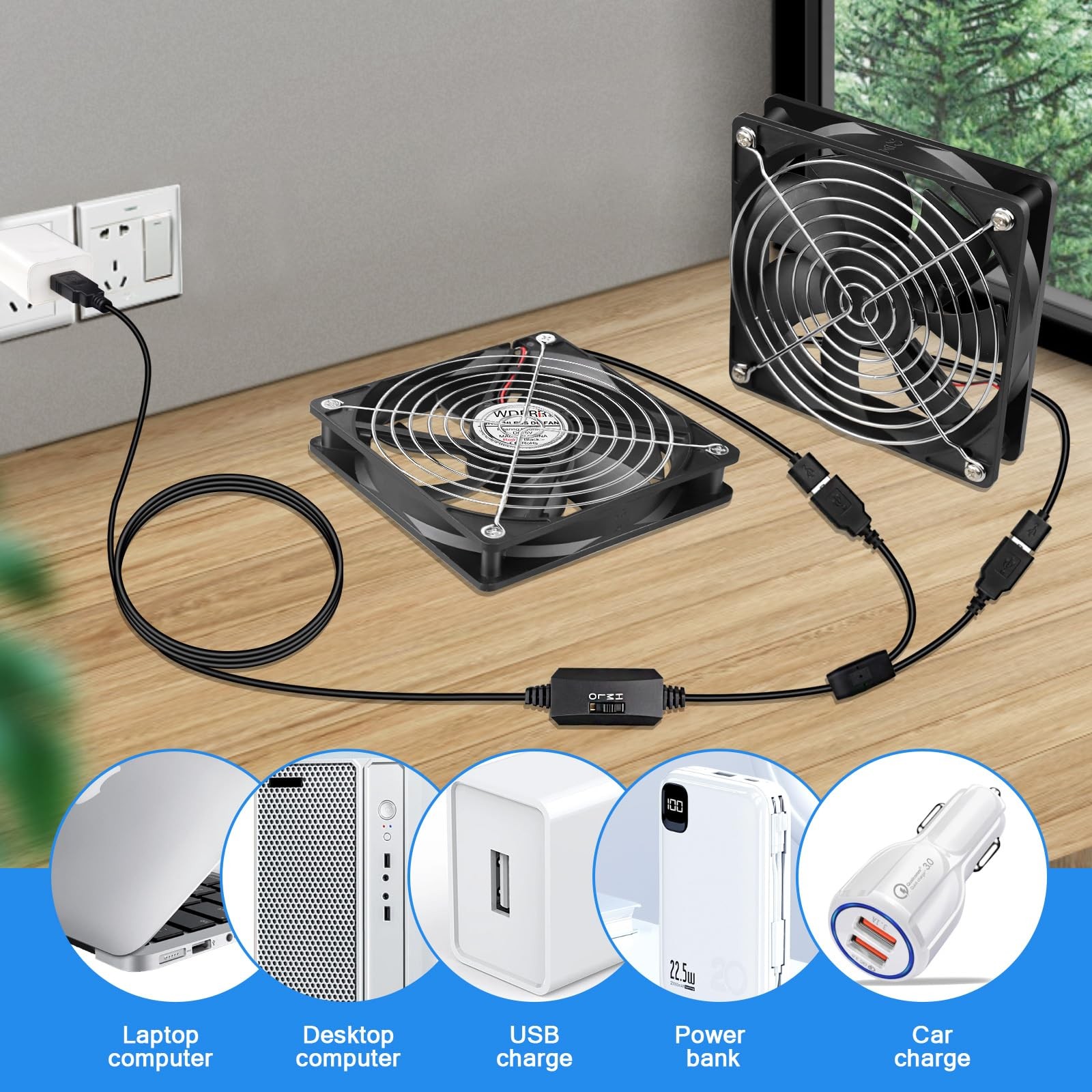 120mm Computer Case 5V USB Powered Fan, Small Silent Flat Cooler with Speed C…