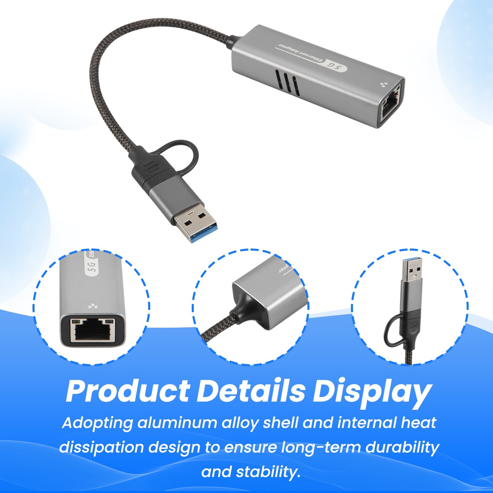 USB 3.2 to 5Gbps Ethernet Adapter RTL8157 5000Mbps RJ45 Converter for1874